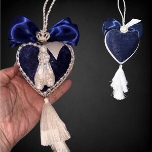 Christmas Ornament, Heart Victorian Royal Blue Ballerina Slipper, Holiday Gift